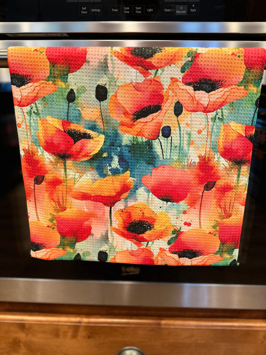 Poppies Waffle kitchen towel