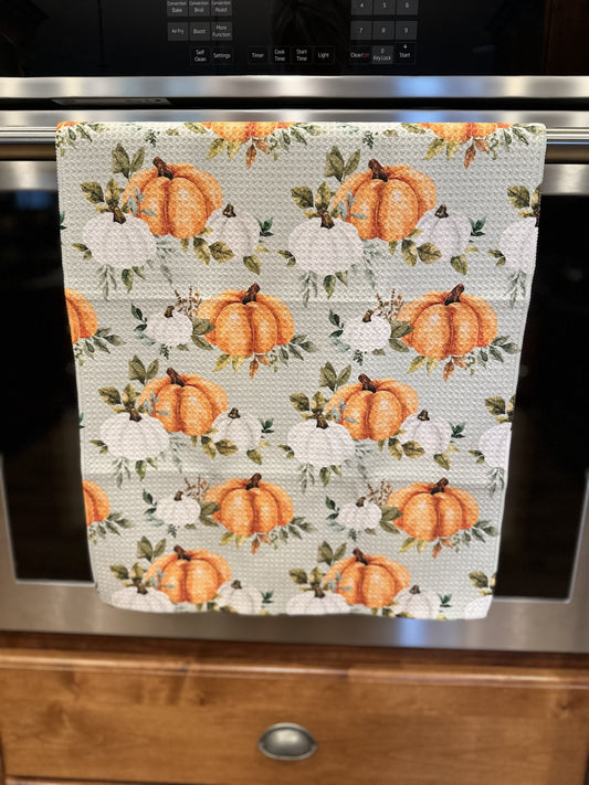 Pumpkin & Leaves Waffle kitchen towel
