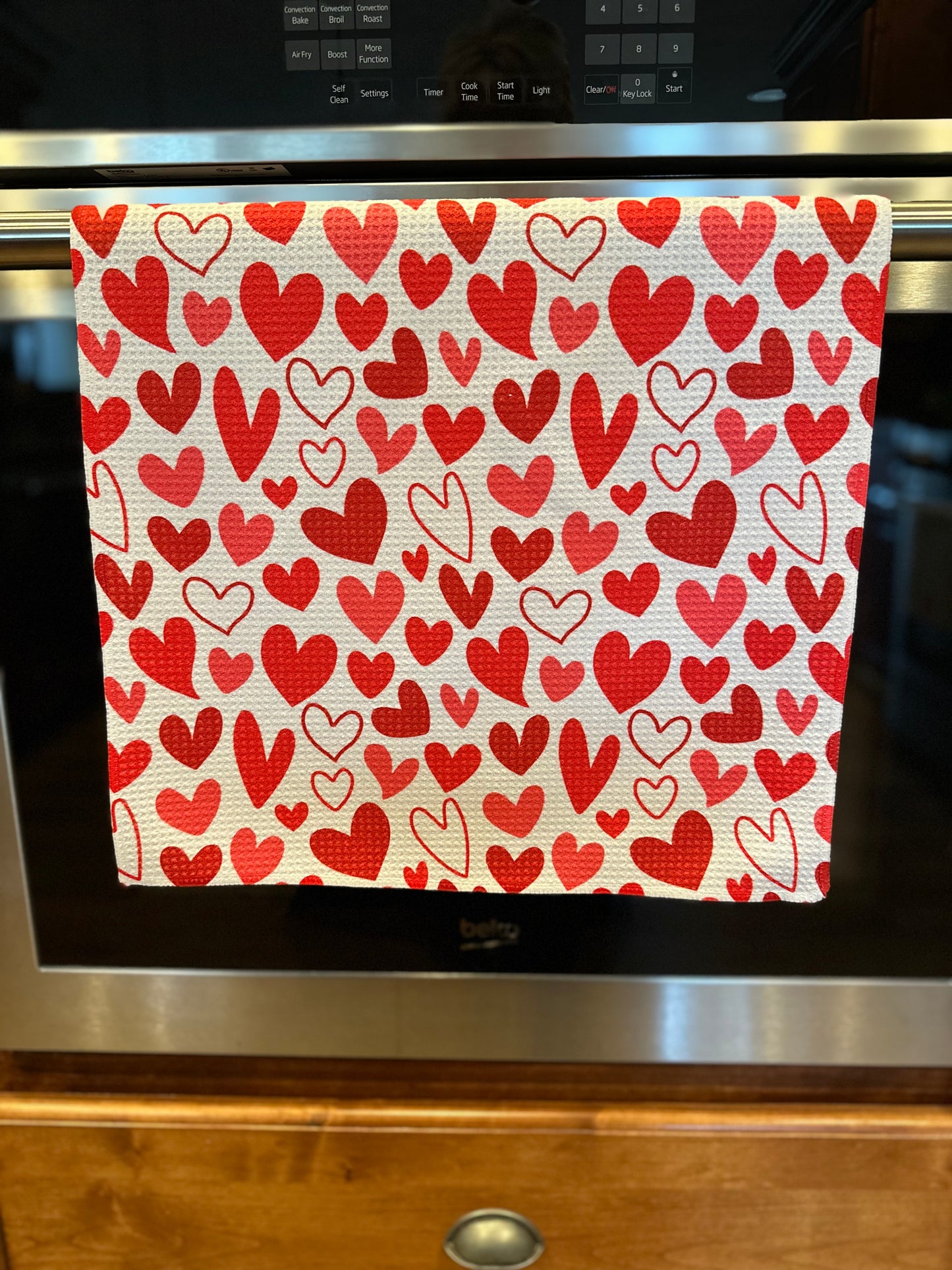 Red Heart Valentine Waffle Kitchen Towel