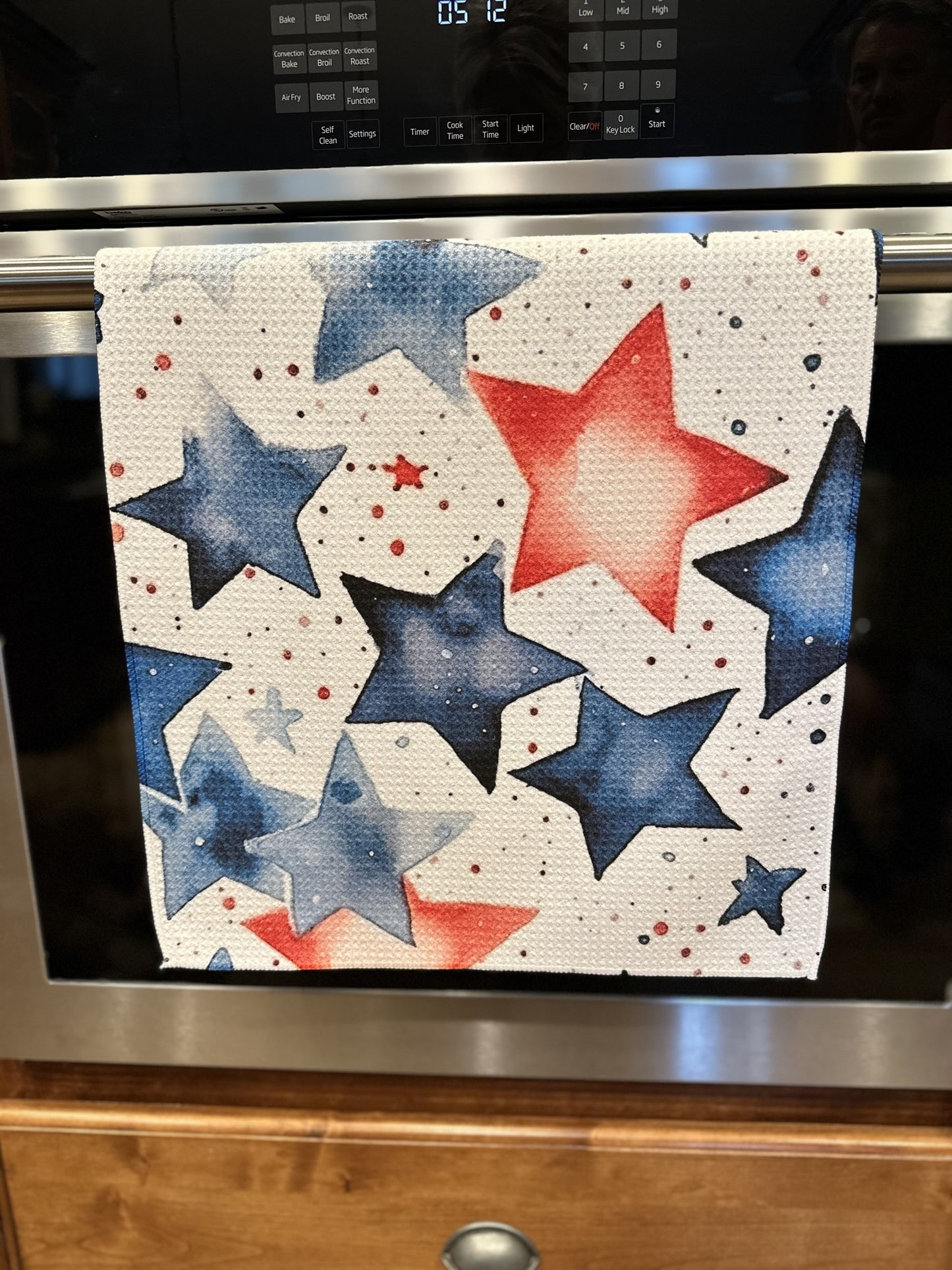 Red & blue stars Waffle kitchen towel