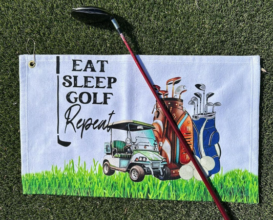 Eat, Sleep, Golf repeat Golf Towel