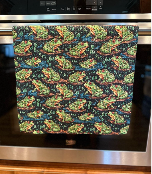 Frogs frogs frogs Waffle Kitchen Towel