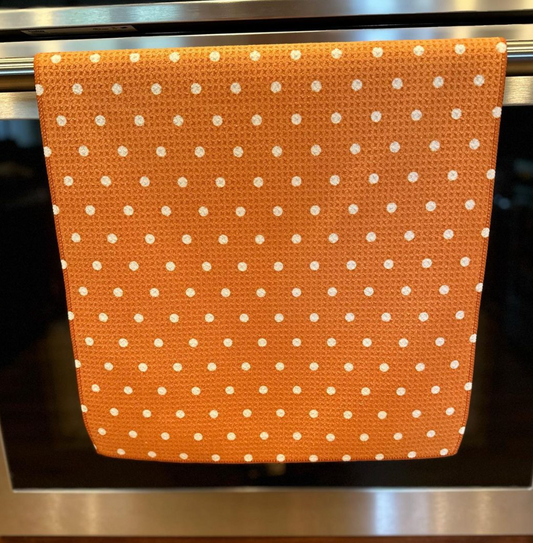 Orange Polka Dot Waffle Kitchen Towel