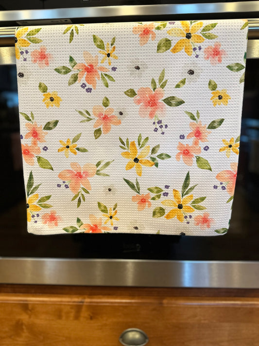 Simple Easter Floral Waffle Kitchen Towel