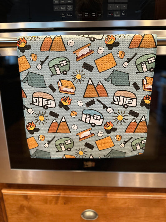 Summer Camping Waffle Kitchen Towel