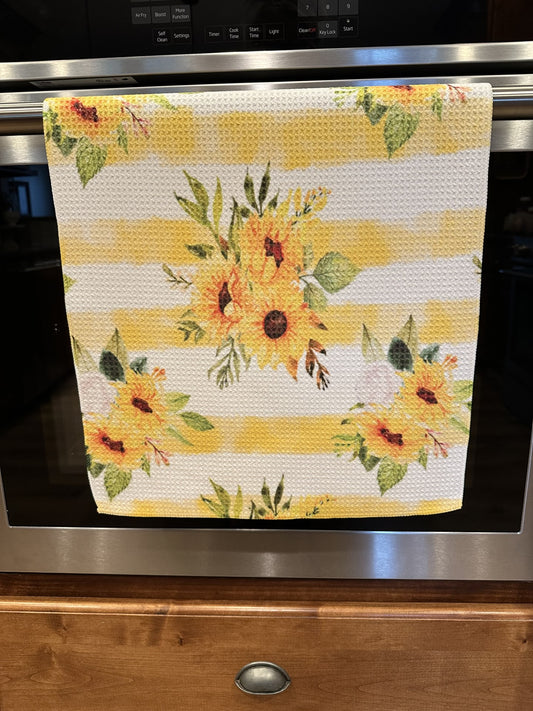 Sunflower & stripes Waffle kitchen towel