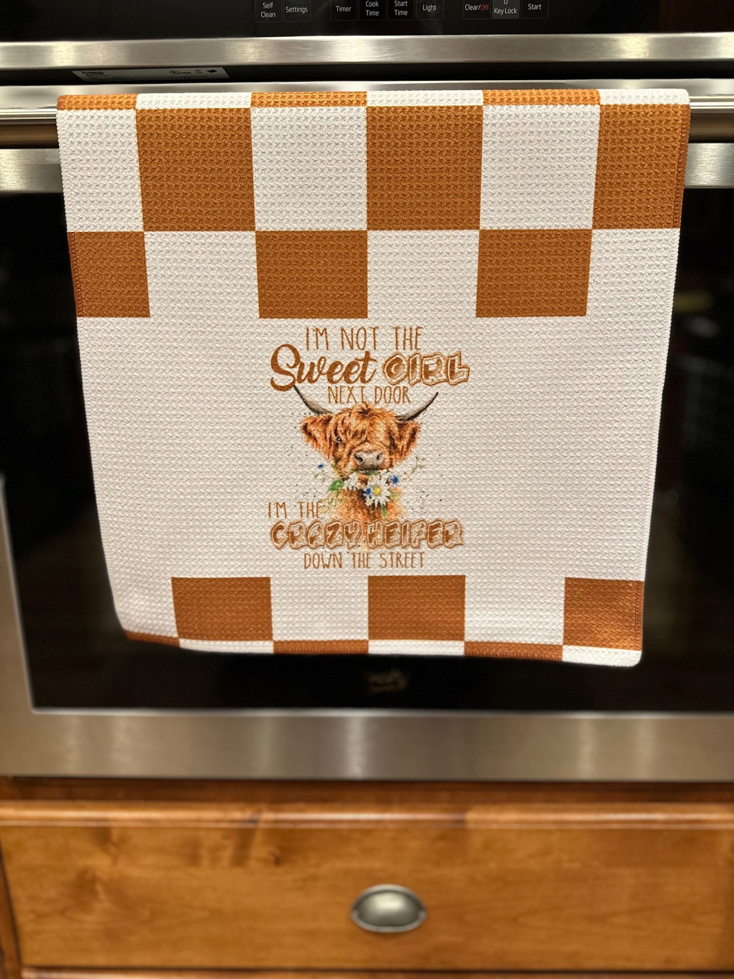 Crazy Heifer Waffle kitchen towel