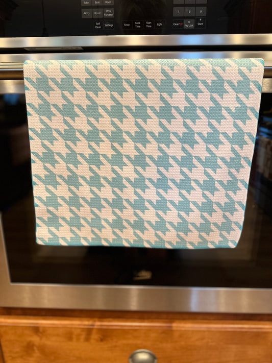 Teal Hounds tooth Waffle kitchen towel