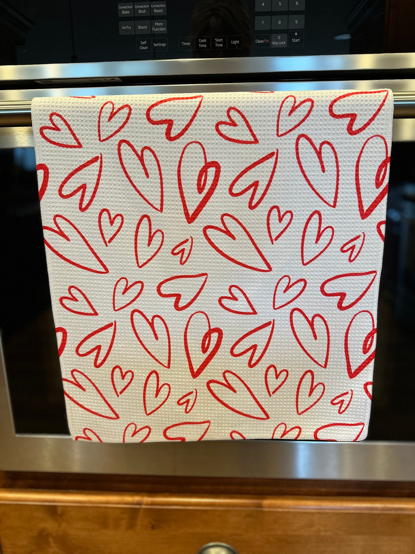 Traced Heart Waffle Kitchen Towel