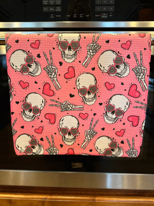 Valentine Skulls Waffle Kitchen Towel