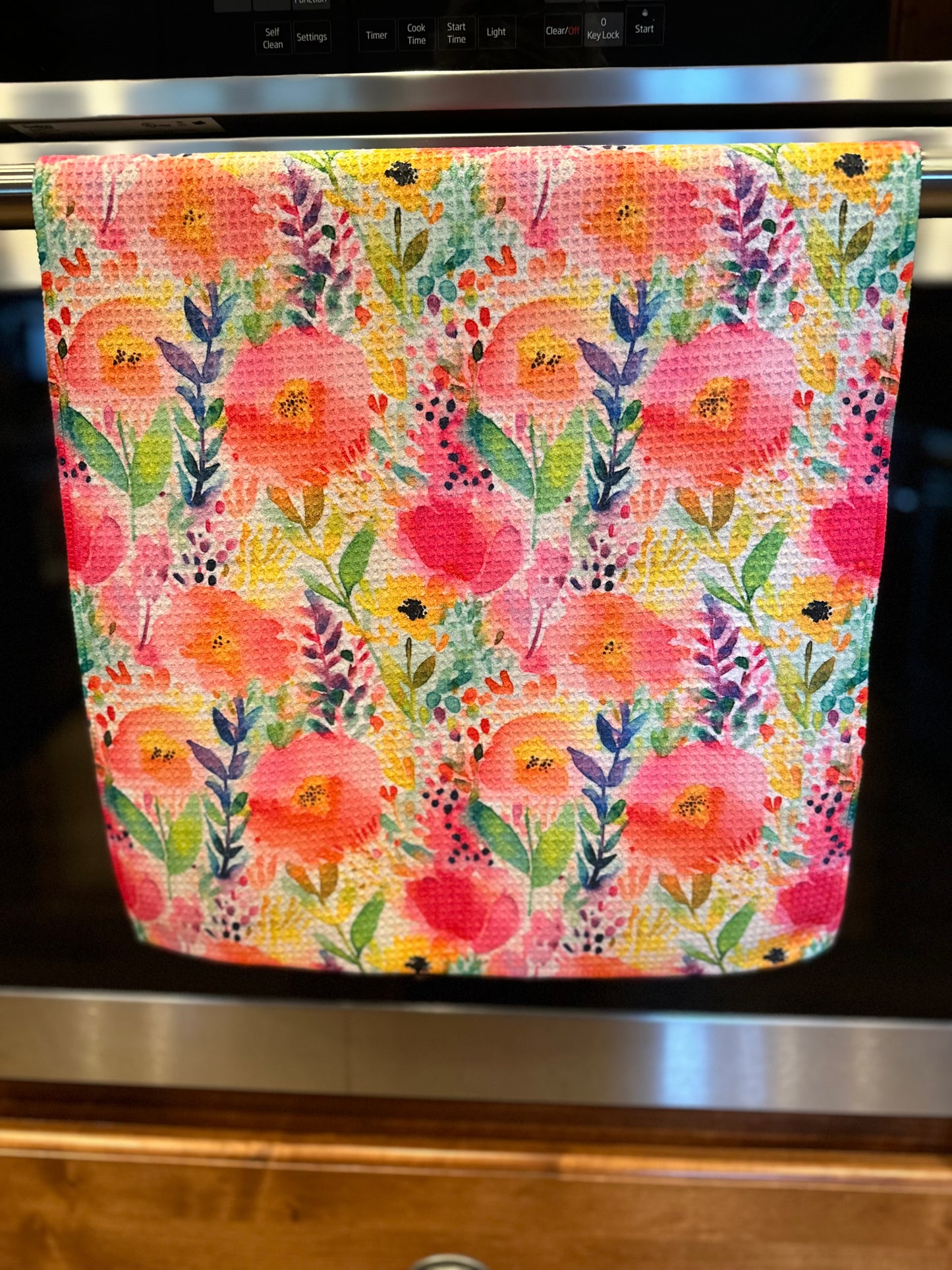 Watercolor Flowers Waffle kitchen towel