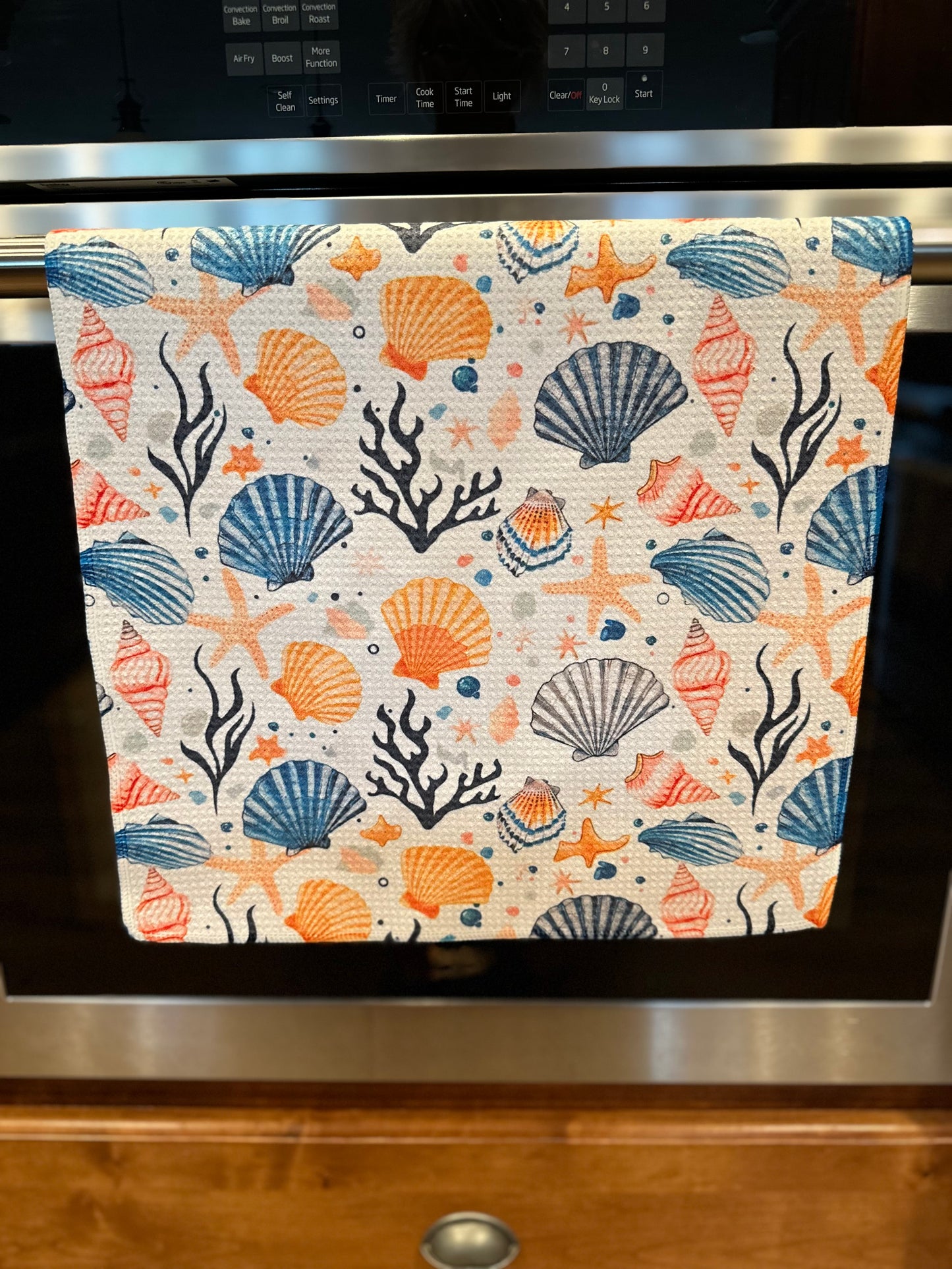 Watercolor Seashells Waffle Kitchen Towel