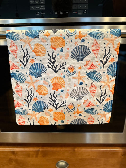 Watercolor Seashells Waffle Kitchen Towel