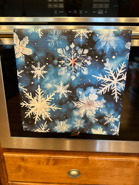 Watercolor Snowflake Waffle Kitchen Towel