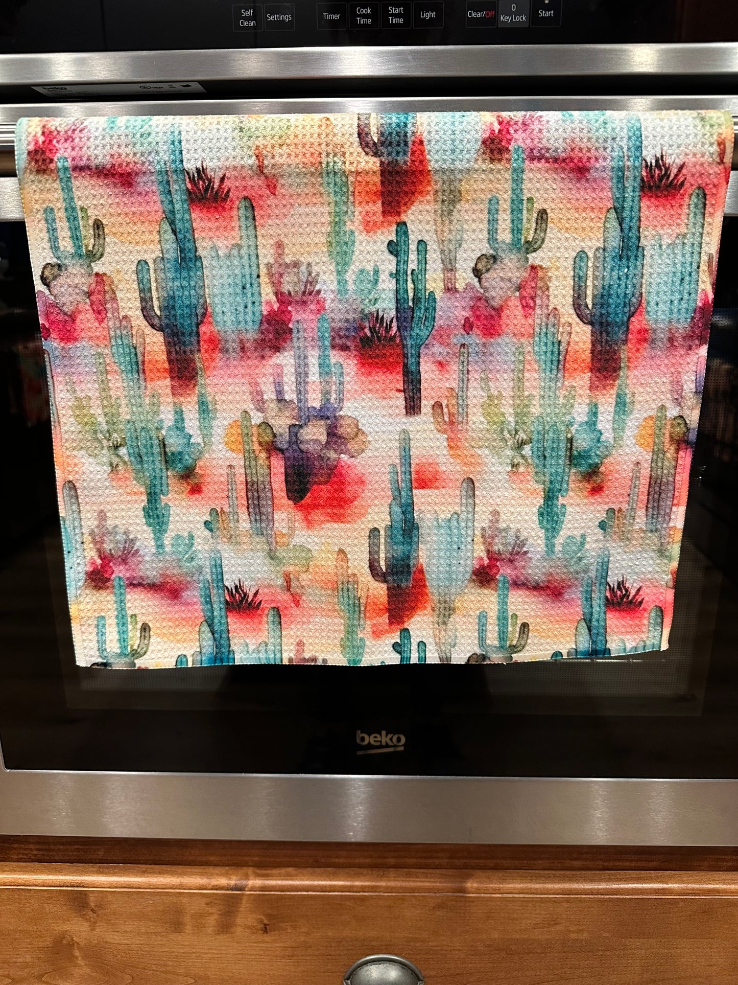 Watercolor Cactus Waffle Kitchen Towel