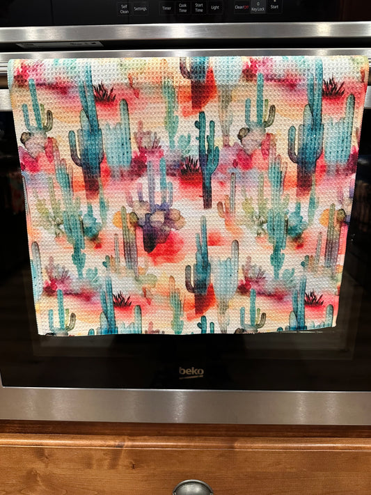 Watercolor Cactus Waffle Kitchen Towel