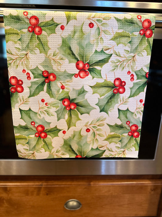 Winter Berry Waffle Kitchen Towel