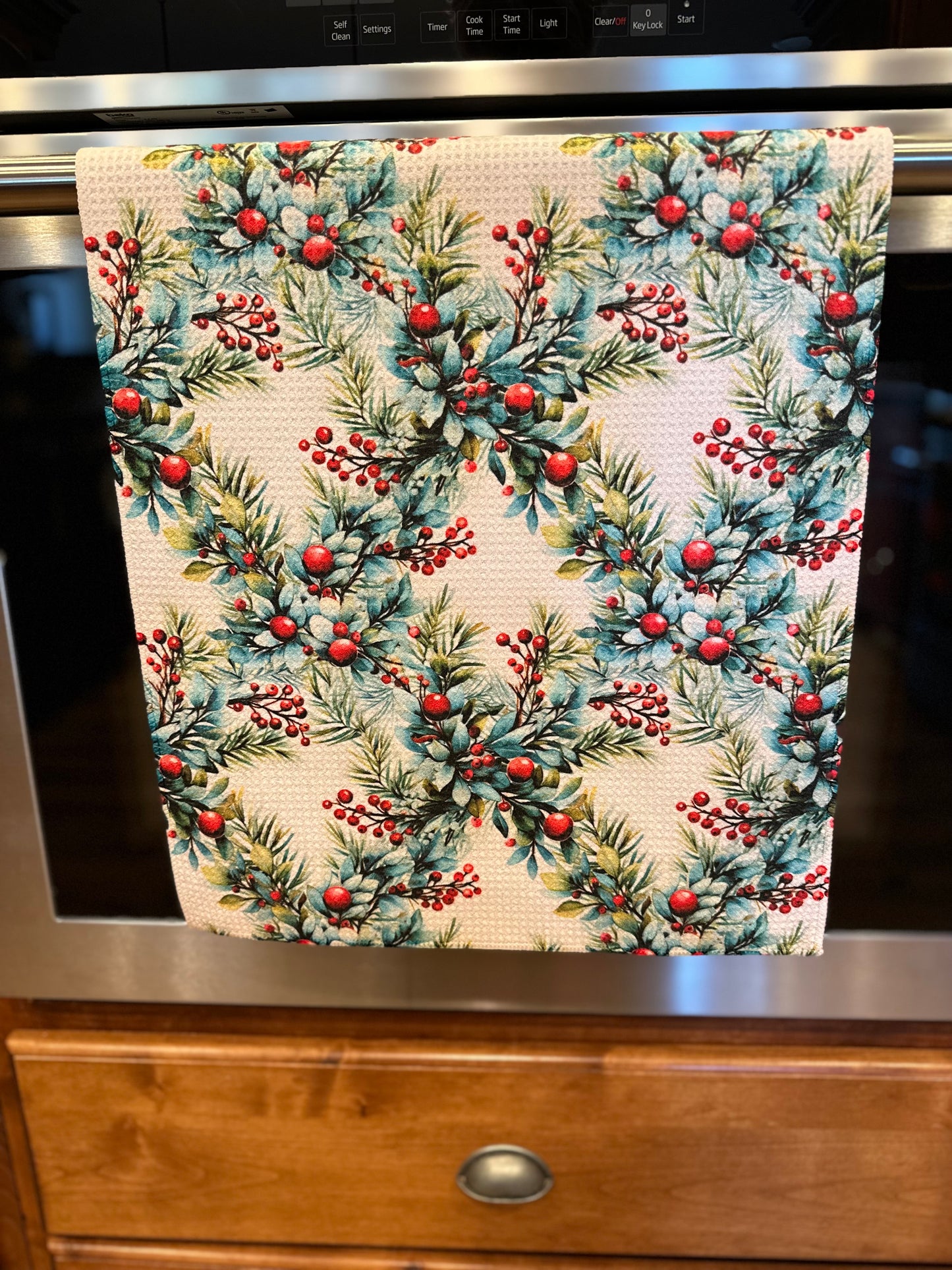 Berry Wreath Waffle Kitchen Towel