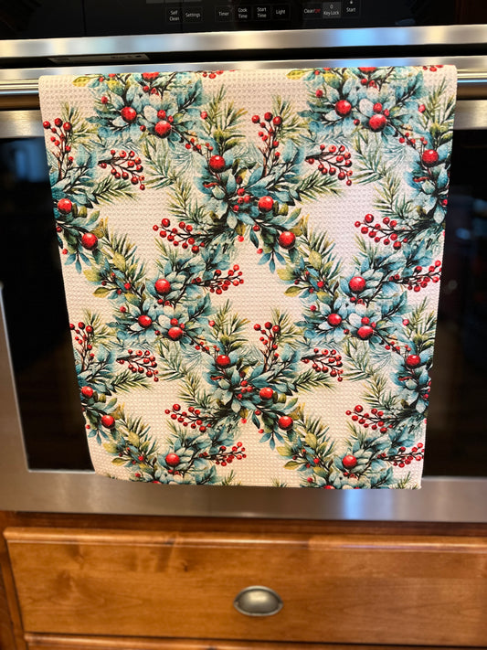Berry Wreath Waffle Kitchen Towel